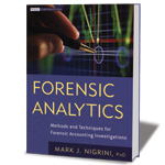 Hand pointing a ben at a line graph above the title Forensic Analytics: Methods and Techniques for Forensic Accounting Investigations