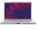 Laptop screen showing capitol with distorted colors of red and blue.